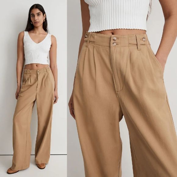 Madewell Pants - Madewell The Harlow Wide Leg Pants Womens High Waisted Pleat Pant Khaki Sz 8 NWT